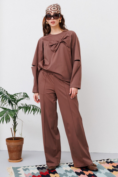 Трикотажные брюки со стрелкой и карманами NikVa 460-3 шоколад - фото 1