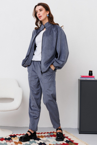 Костюм из джемпера и брюк оверсайз и зауженной посадкой NikVa 472-2 графит - фото 1