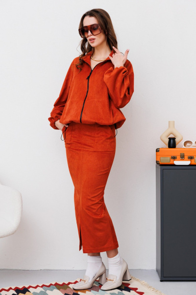 Миди юбка из замши на резинке с разрезом спереди NikVa 476-1 терракот - фото 4