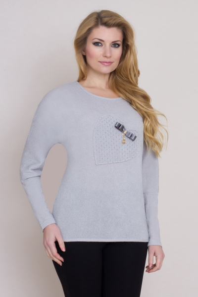 Джемпер из трикотажа и шерсти с длиной 64 см Медея и К 1533 серый - фото 1