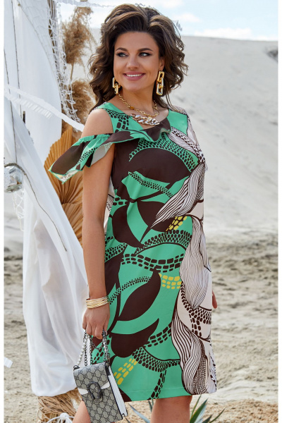 Платье Vittoria Queen 21213 принт_зеленый-беж - фото 2