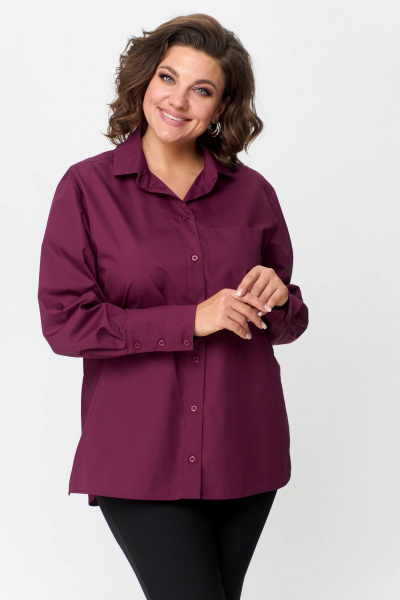 Рубашка оверсайз свободного кроя с карманом и разрезами Avenue 0301-5 винный - фото 1