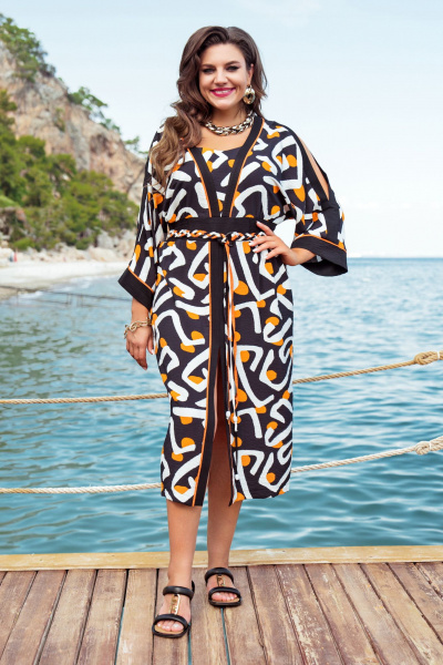 Платье Vittoria Queen 20853 дизай_черный-белый-оранж - фото 1