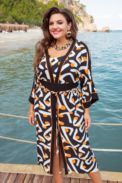 Платье Vittoria Queen 20853 дизай_черный-белый-оранж - фото 4