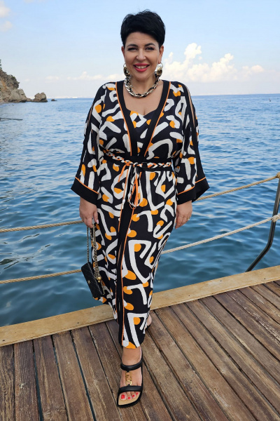 Платье Vittoria Queen 20853 дизай_черный-белый-оранж - фото 5