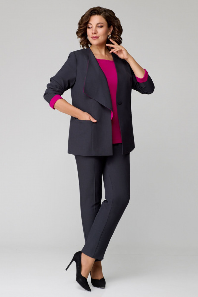 Трехпредметный комплект из текстиля: жакет, брюки, блуза, демисезон Мишель стиль 1145 графит_фуксия - фото 12