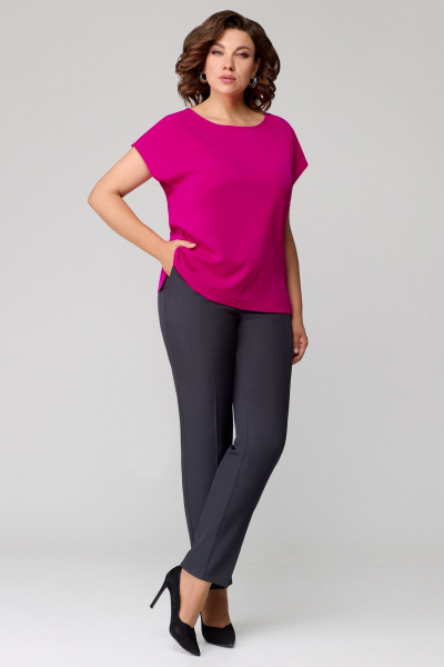 Трехпредметный комплект из текстиля: жакет, брюки, блуза, демисезон Мишель стиль 1145 графит_фуксия - фото 3