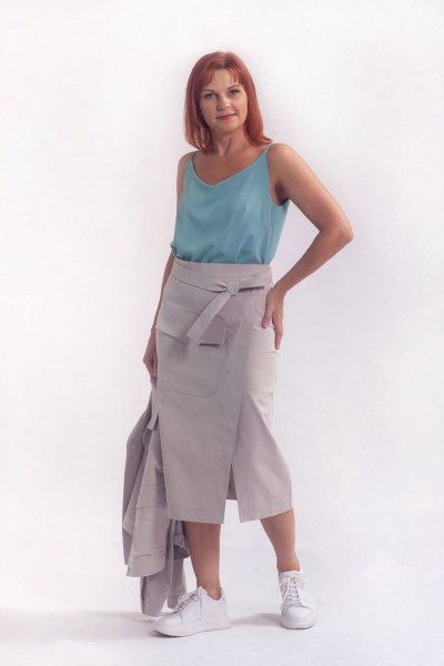 Летняя юбка с имитацией запаха и накладным карманом Соджи 577 бежевый - фото 2