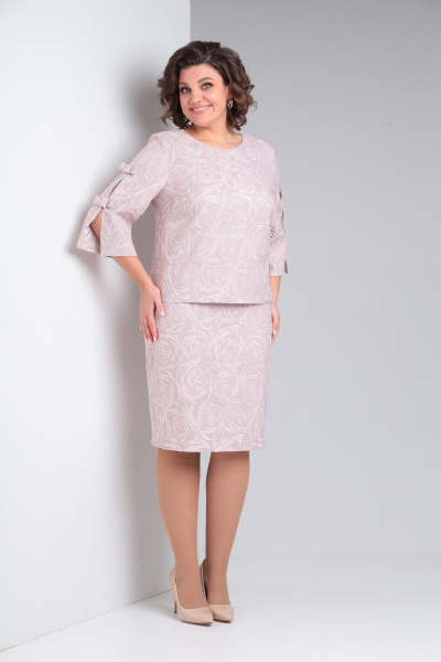 Жаккардовое платье с бантиками на рукавах Pocherk 1-029 нежно-сиреневый - фото 8