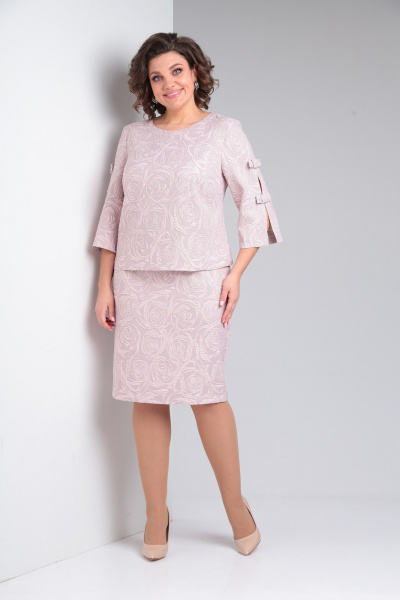 Жаккардовое платье с бантиками на рукавах Pocherk 1-029 нежно-сиреневый - фото 5