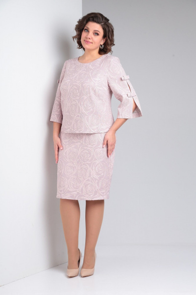 Жаккардовое платье с бантиками на рукавах Pocherk 1-029 нежно-сиреневый - фото 4