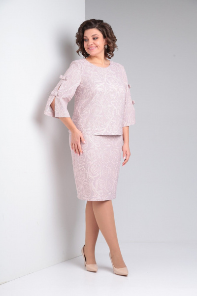 Жаккардовое платье с бантиками на рукавах Pocherk 1-029 нежно-сиреневый - фото 3