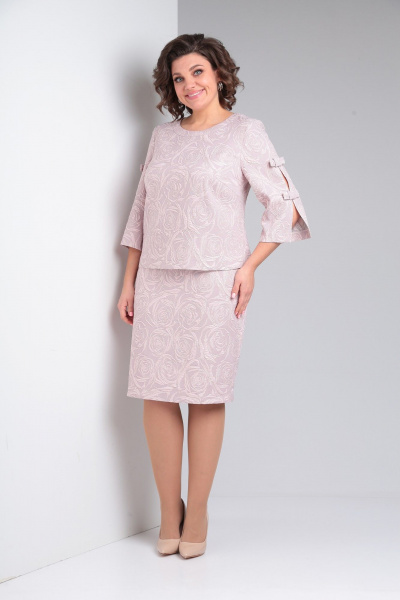 Жаккардовое платье с бантиками на рукавах Pocherk 1-029 нежно-сиреневый - фото 2