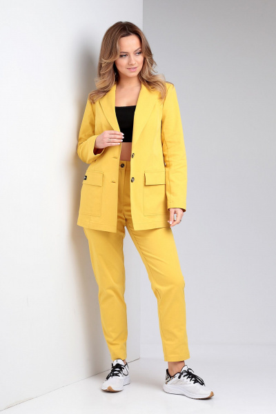 Комплект брюки и жакет яркого желтого цвета для повседневного стиля Liona Style 894 желтый - фото 5