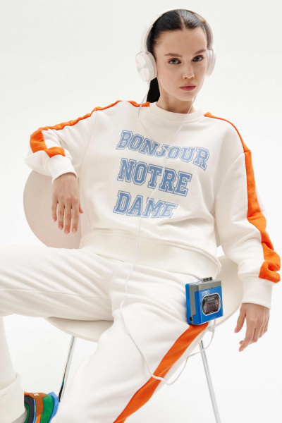 Блуза из хлопка и трикотажа с застежкой на петли Lokka 1325 белый-оранжевый - фото 7