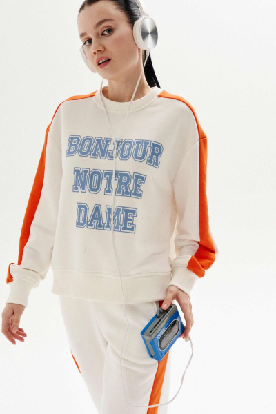 Блуза из хлопка и трикотажа с застежкой на петли Lokka 1325 белый-оранжевый - фото 6