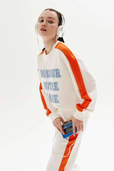 Блуза из хлопка и трикотажа с застежкой на петли Lokka 1325 белый-оранжевый - фото 5