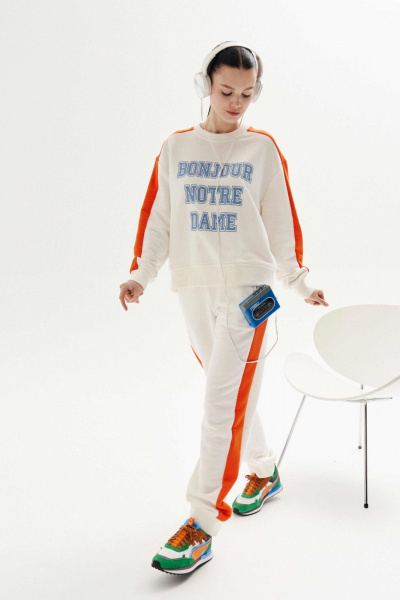 Блуза из хлопка и трикотажа с застежкой на петли Lokka 1325 белый-оранжевый - фото 4