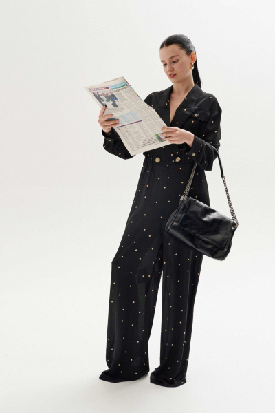 Комбинезон черный свободный из текстиля для повседневной носки Lokka 1342 черный_принт - фото 5