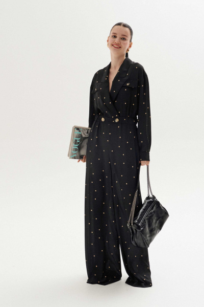 Комбинезон черный свободный из текстиля для повседневной носки Lokka 1342 черный_принт - фото 4
