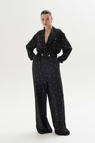 Комбинезон черный свободный из текстиля для повседневной носки Lokka 1342 черный_принт - фото 1