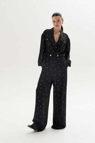 Комбинезон черный свободный из текстиля для повседневной носки Lokka 1342 черный_принт - фото 3