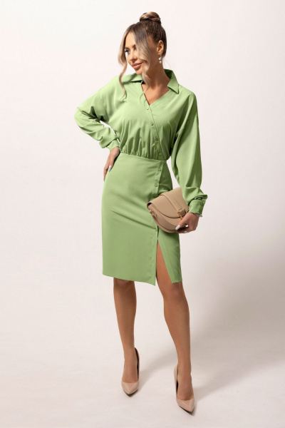 Платье зеленое с асимметричной застежкой и присборенным верхом Golden Valley 44009 светло-оливковый - фото 1