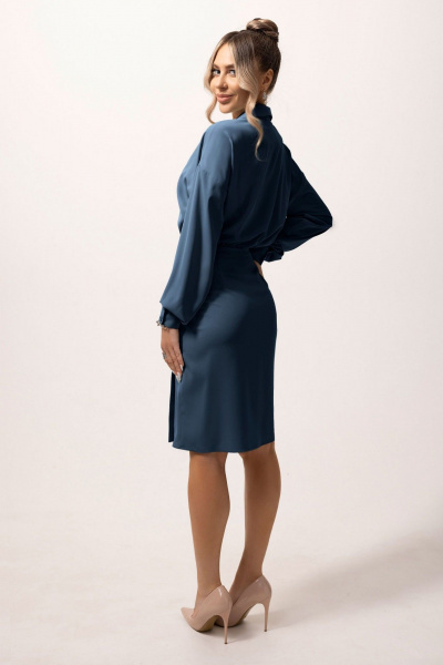 Платье синее с асимметричной застежкой и манжетами Golden Valley 44009 синий - фото 2