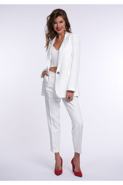 Брюки белые со стрелками из текстиля на каждый день KaVaRi 3009 молочный - фото 6