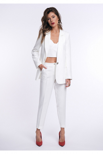 Брюки белые со стрелками из текстиля на каждый день KaVaRi 3009 молочный - фото 5