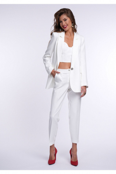 Брюки белые со стрелками из текстиля на каждый день KaVaRi 3009 молочный - фото 4