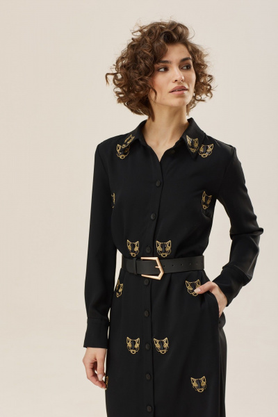 Платье из итальянского крепа с втачными рукавами и вышивкой NiV NiV fashion 2458 черный - фото 5