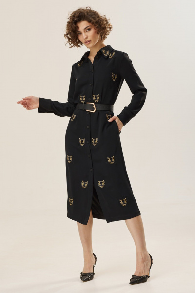 Платье из итальянского крепа с втачными рукавами и вышивкой NiV NiV fashion 2458 черный - фото 4