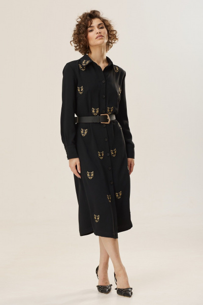 Платье из итальянского крепа с втачными рукавами и вышивкой NiV NiV fashion 2458 черный - фото 3