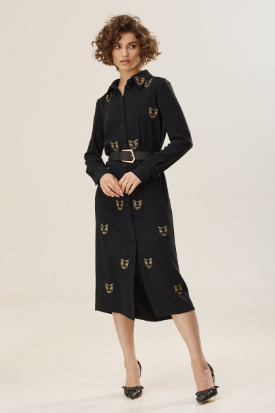 Платье из итальянского крепа с втачными рукавами и вышивкой NiV NiV fashion 2458 черный - фото 1