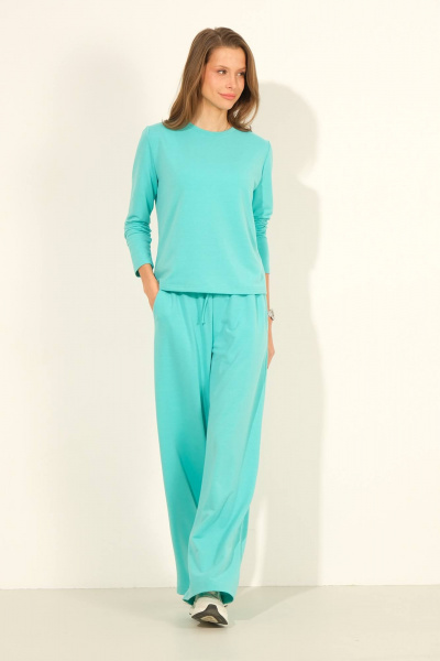 Демисезонный костюм из трикотажа с джемпером и брюками Luitui R4036 бирюзовый - фото 2