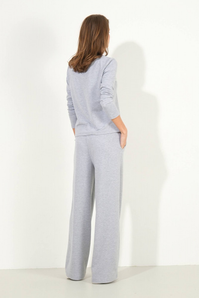 Демисезонный костюм из трикотажа широкие брюки и джемпер Luitui R4036 серый - фото 3