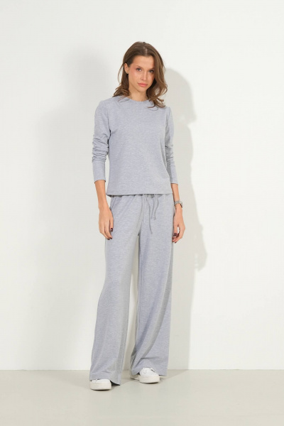 Демисезонный костюм из трикотажа широкие брюки и джемпер Luitui R4036 серый - фото 1