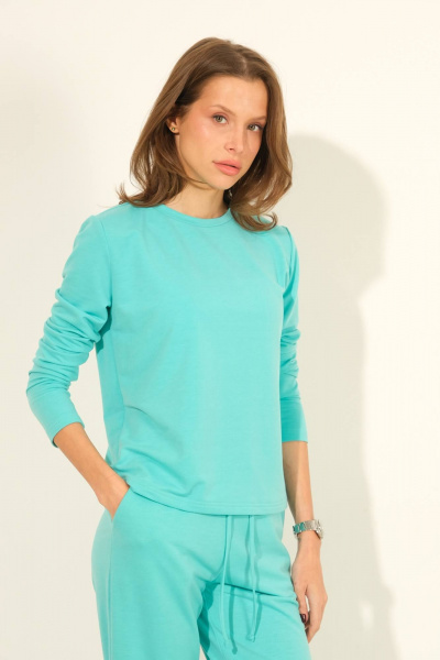 Трендовые демисезонные брюки и джемпер голубого цвета Luitui R4037 бирюзовый - фото 3