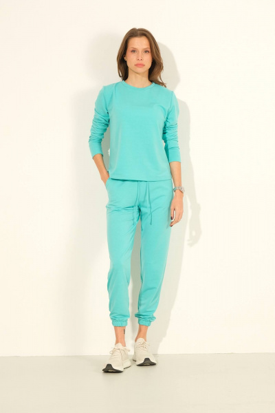 Трендовые демисезонные брюки и джемпер голубого цвета Luitui R4037 бирюзовый - фото 1