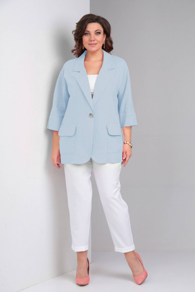 Брюки, жакет LadisLine 1487 голубой+белый - фото 2