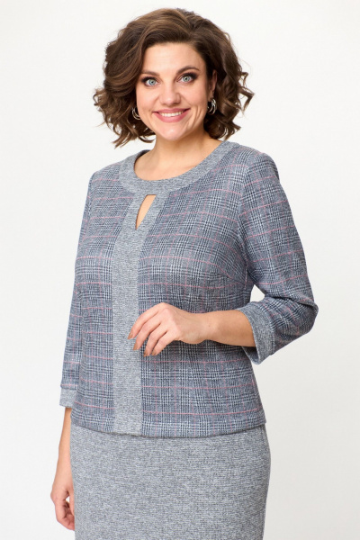 Платье LadyThreeStars 2497 серо-красная_клетка+серый - фото 2