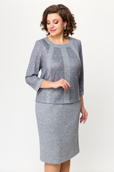 Платье LadyThreeStars 2498 серо-красная_клетка+серый - фото 2