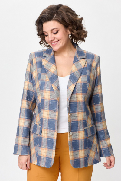 Жакет БелЭльСтиль 203-2 83 22 оранжево-голубая_клетка - фото 5