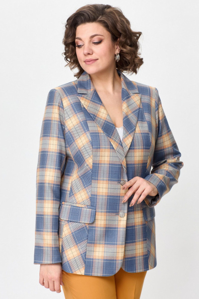 Жакет БелЭльСтиль 203-2 83 22 оранжево-голубая_клетка - фото 4