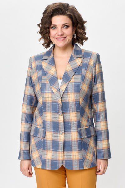 Жакет БелЭльСтиль 203-2 83 22 оранжево-голубая_клетка - фото 3