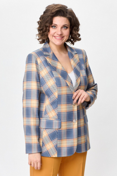 Жакет БелЭльСтиль 203-2 83 22 оранжево-голубая_клетка - фото 2