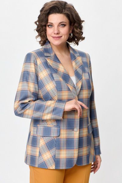 Жакет БелЭльСтиль 203-2 83 22 оранжево-голубая_клетка - фото 1