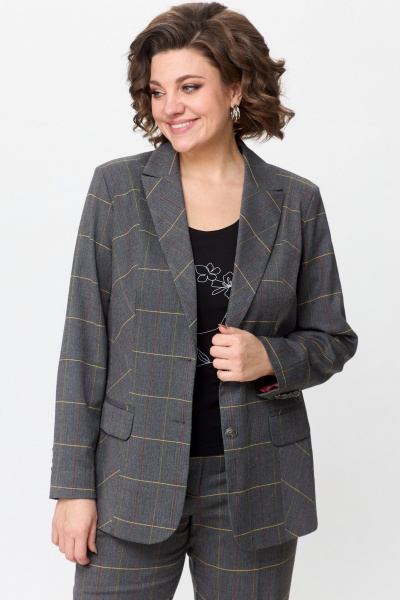 Серый комплект жакет и брюки деловой стиль из текстиля БелЭльСтиль 205-2 80 22+596-2 89 22 - фото 5