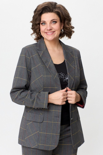 Серый комплект жакет и брюки деловой стиль из текстиля БелЭльСтиль 205-2 80 22+596-2 89 22 - фото 4